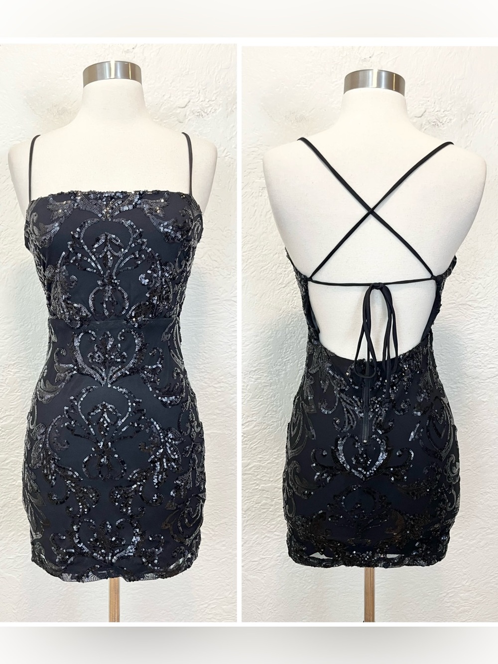 Windsor Mini Dress Black Sequin Tie Back Party Dance Small S